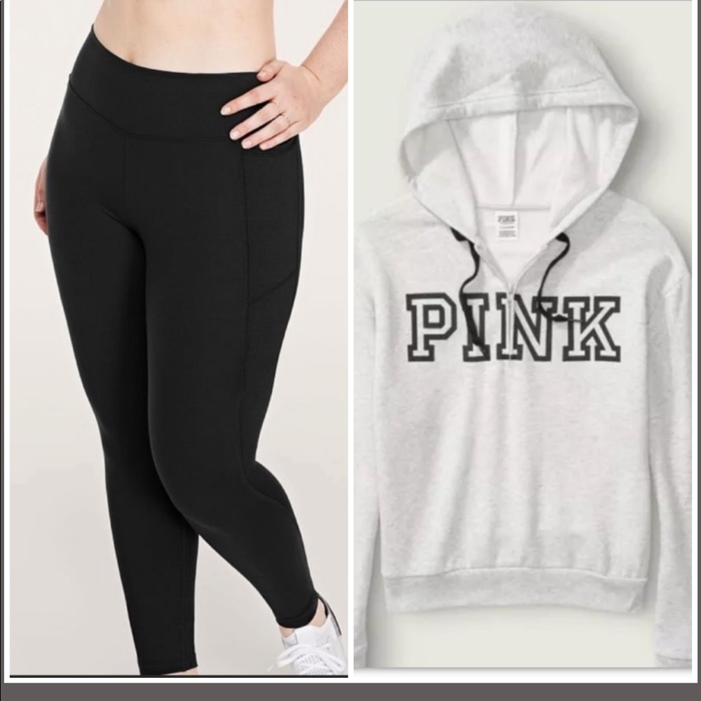 Victoria Secret Pullover  Relaxed Fit New 1/4 Zip  Grey fleece Long Legging XL